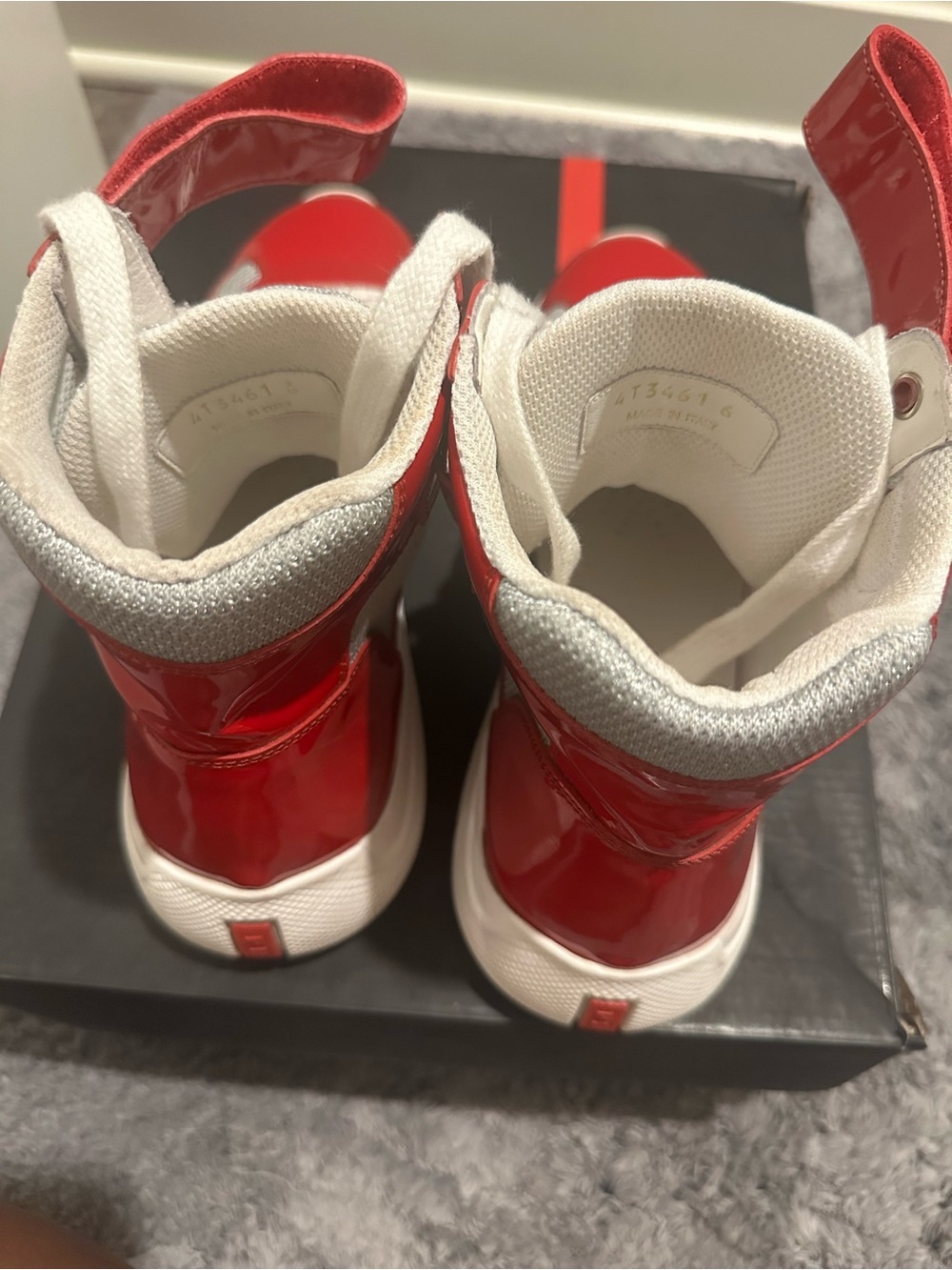 Prada Red and White High-Top Sneakers - Picture 3 of 8